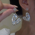 HOVANCI Luxury Boutique Crystal Long Chain Heart Charm Dangle 925 Silver Earrings for Women Jewelry Fashion Earrings Accessories