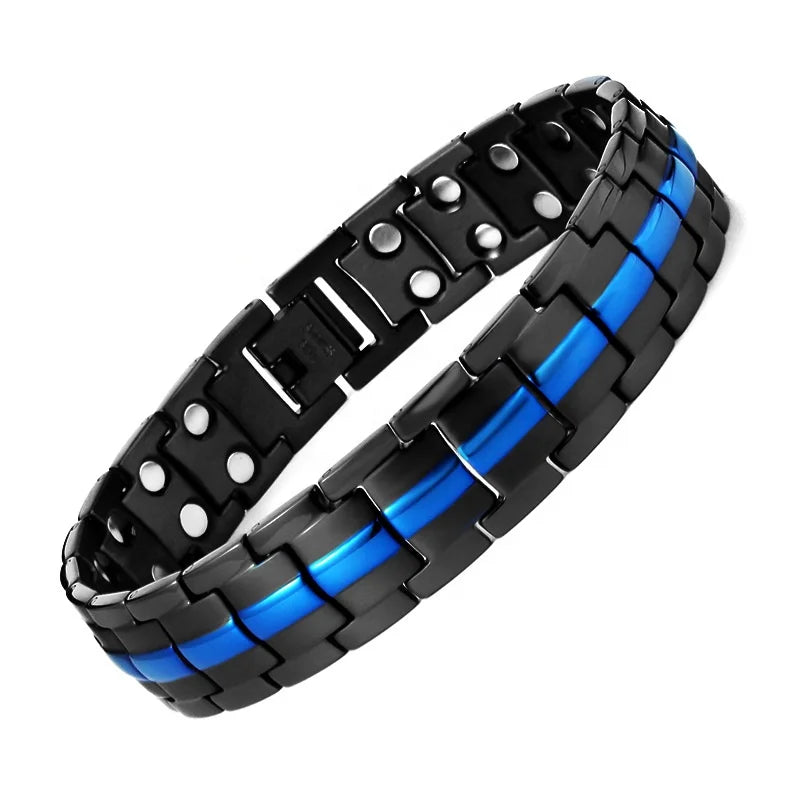 Men's Health Function Magnetic Bracelet in New Black and Blue Stainless Steel Fashion Charm Accessory