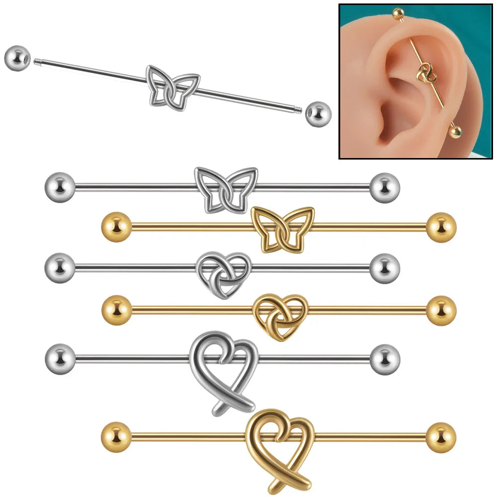 Gaby New Jewelry Set 316L 14G All Surgical Steel Frosted Sexy butterfly Industrial Barbell Earring Piercing Jewelry