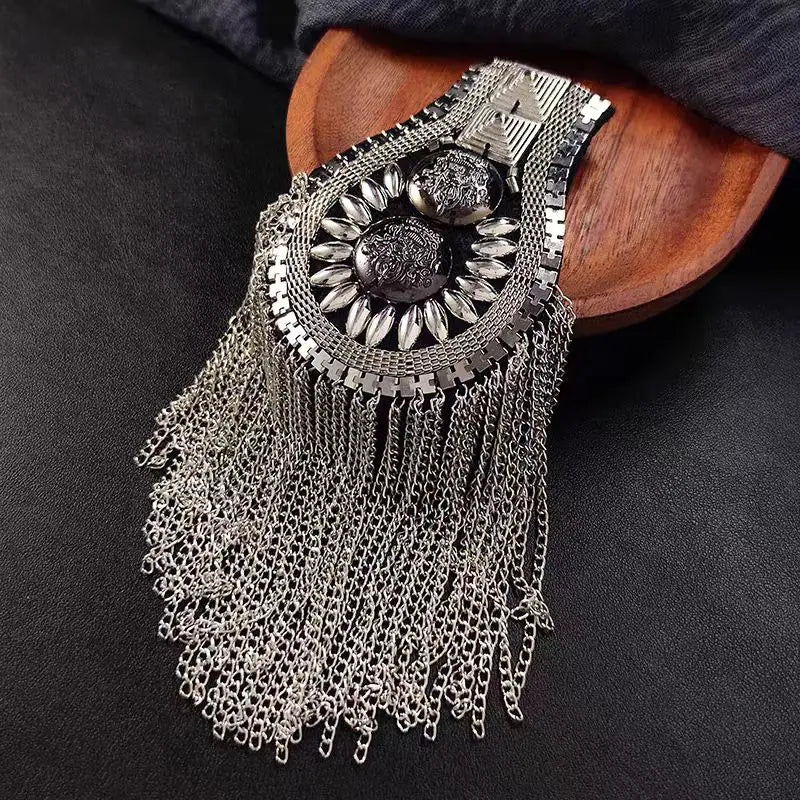 Handmade Luxury Metal Tassel Epaulette Corsage Punk Style Beaded DIY Clothing Decoration Accessories Embroidered Rectangle