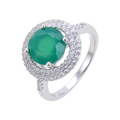 OEM ODM Luxury 925 Sterling Silver Ring Design Green Agate Gemstone CZ Halo Ring Wedding Rings for Women