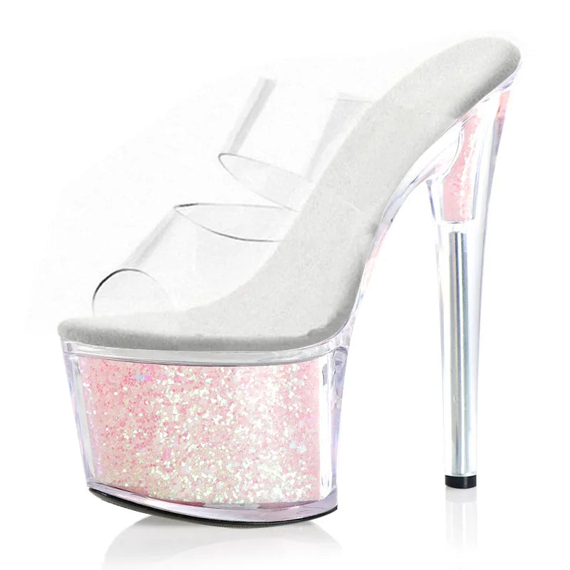 Women's 17cm High Heels Thin Bride Dancer Platform for Slippers Nightclub Stripper Large Cross Dressing Exotic Fashion Trends