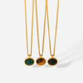 18k Gold Pvd Plated Stainless Steel Natural Tiger Eye Stone Jewelry Oval Pendant Natural Agate Necklace