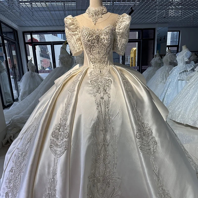 Jancember XS003 Elegant Soft Satin Sequins Wedding Dresses Fashion 2018