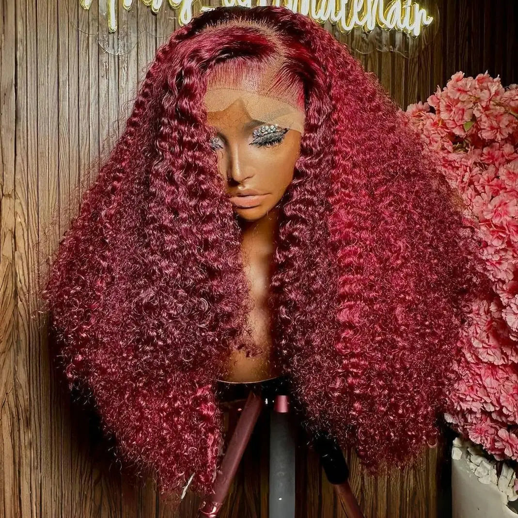 13x6 Hd Transparent 99j Burgundy Deep Wave Lace Frontal Wig Curly Lace Front Wigs for Women Colored Water Wave Human Hair Wigs MegaBDM