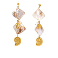 Classic Geometric Square Shell Drop Earrings Hypoallergenic Stainless Steel 18K Gold Plated Women's Gift MegaBDM