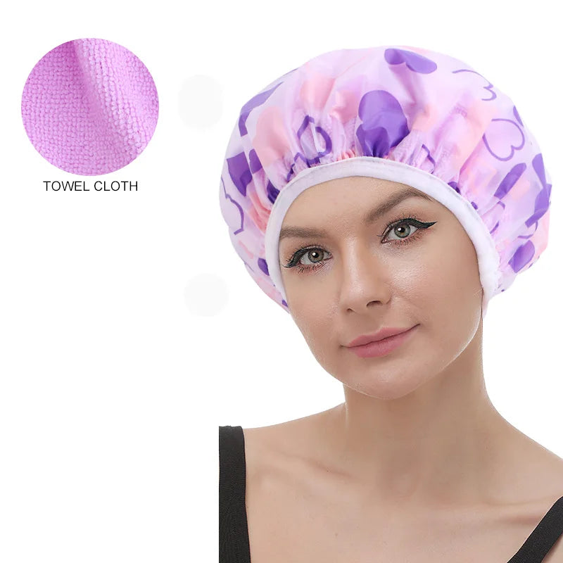 Dual Layer Large Waterproof EVA Bath Hat Toweling Accessories 2 in 1 Towel Microfiber Bonnet Shower Dryer  Cap