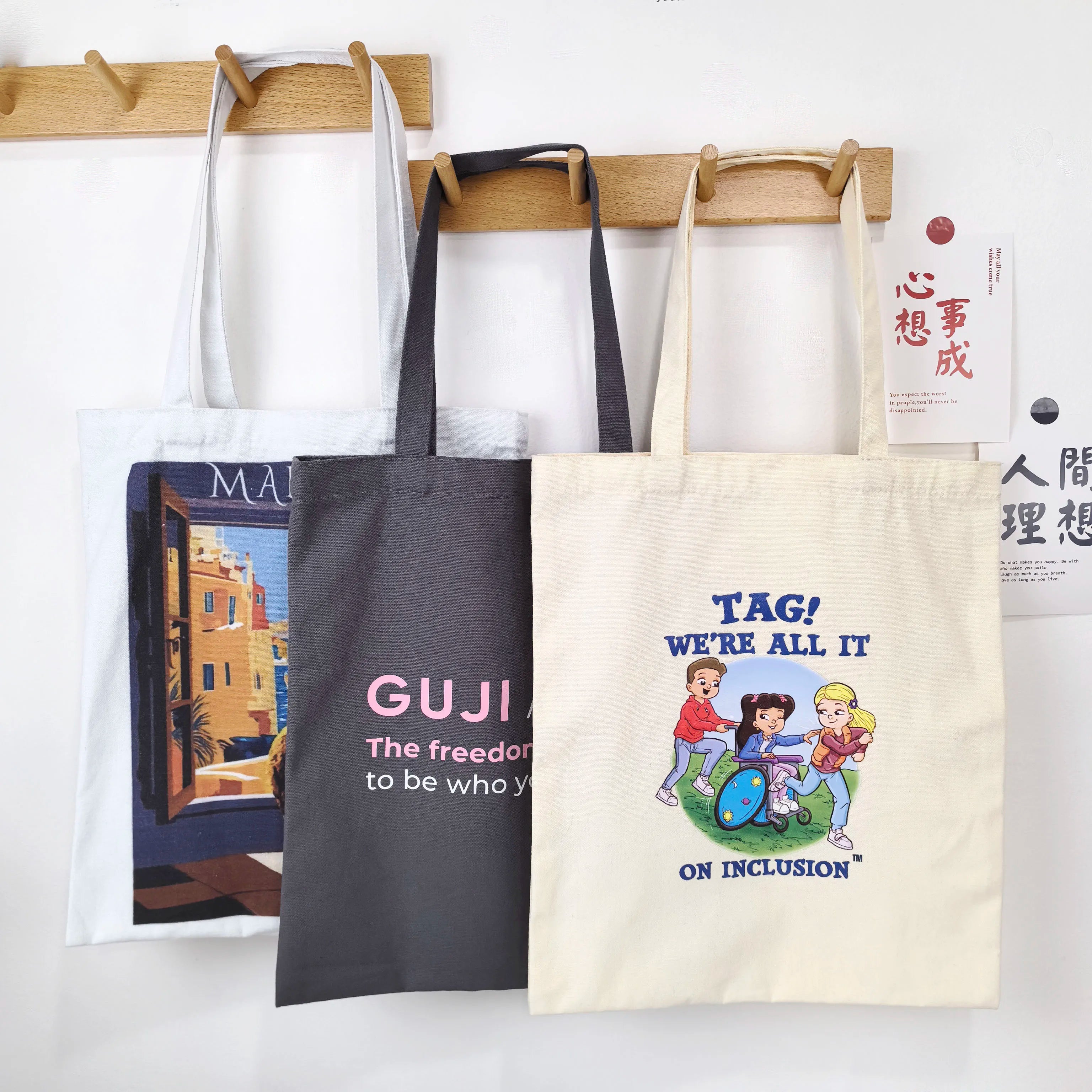 Eco Reusable Tote Bag With Custom Printed Logo for Women's Handbag Cotton Canvas Shopping Bag
