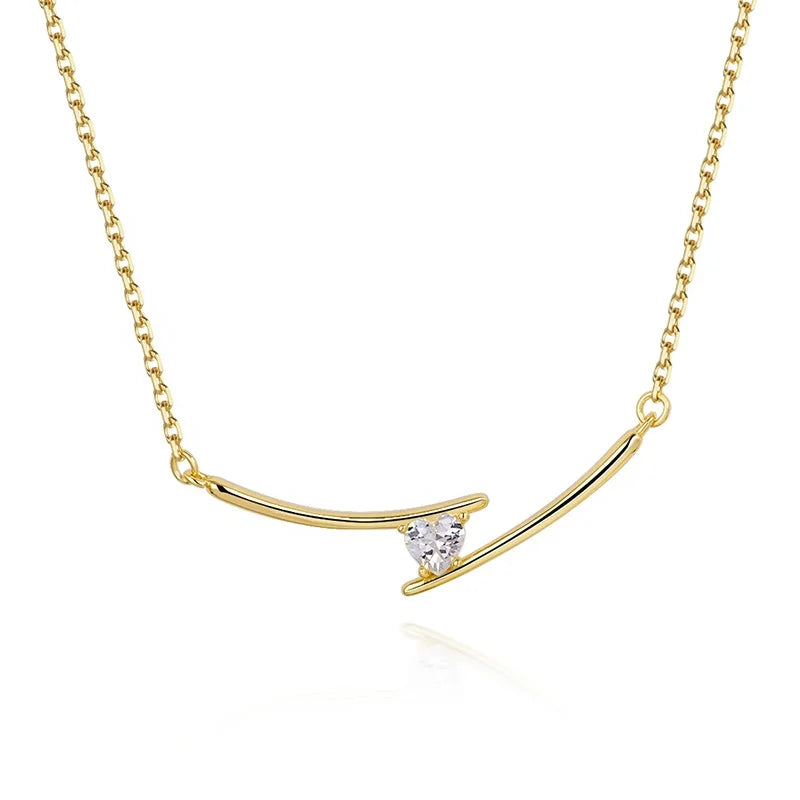 Relationship Heart Stone Unique Girls 18 k Gold Plated Minimalist Necklace