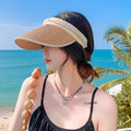 Women Beautiful Pearls Straw Hat Pretty Sun Shade Summer Visor Hat