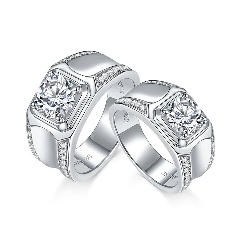 Wholesale Man Ring Silver 1ct Moissanite Jewelry 18k Gold Plated Silver 925 Geometric Rings