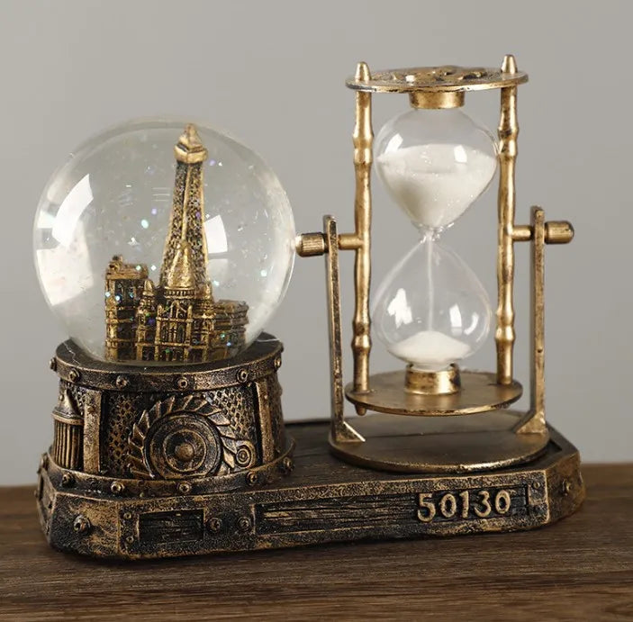 Creative Retro Office Furnishings Eiffel Tower Crystal Ball Hourglass Iron Resin Handicrafts Music Boxes