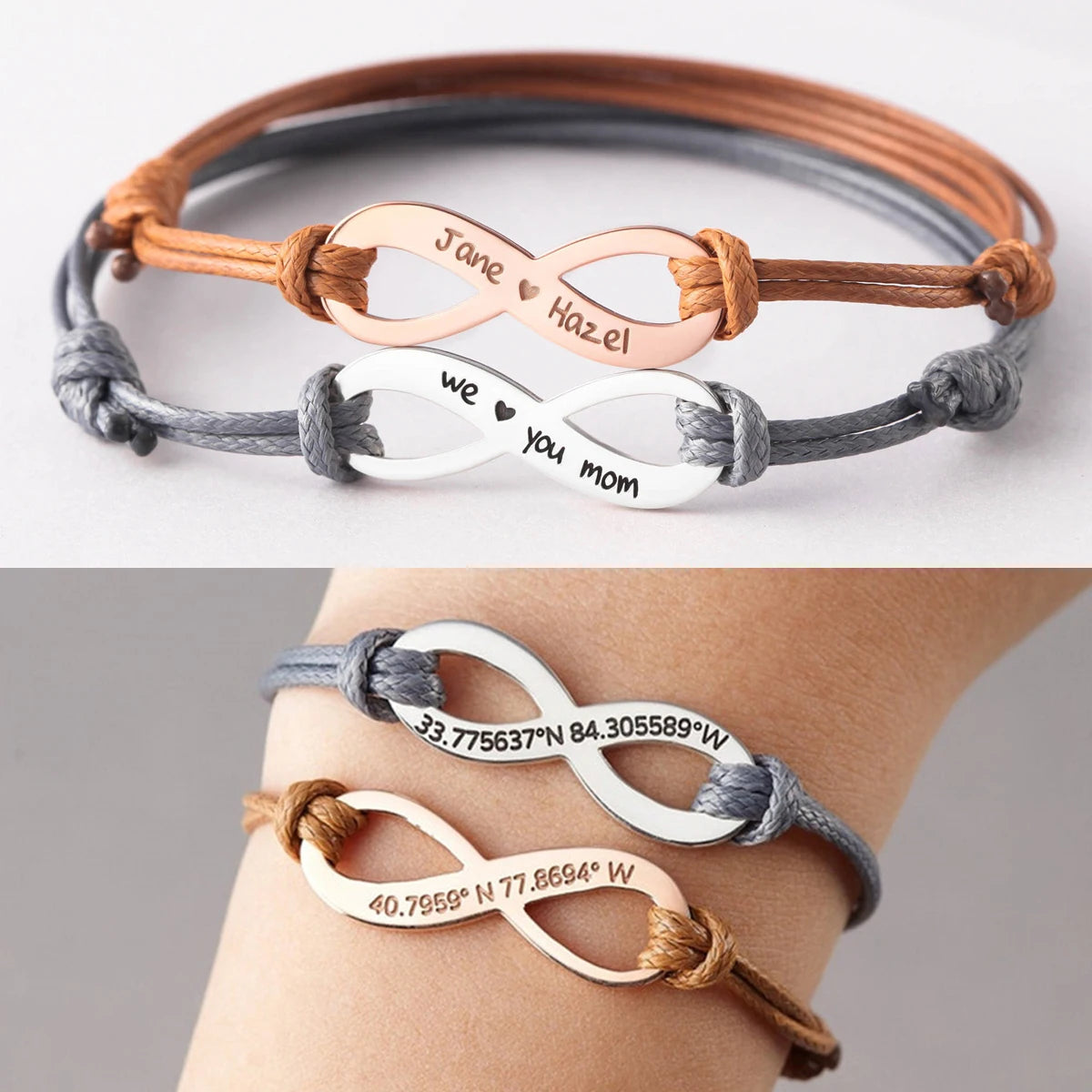 Engraving Personalized Infinity Bracelet Stainless Steel Rose 18k Gold Stamping Blank Infinite Charm Rope Couple Bracelet