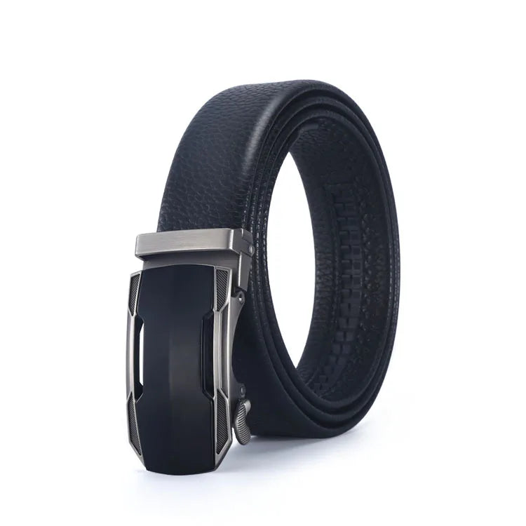 Men's Sliding  Automatic Buckle Ratchet Dress Belt Designer Fashion Black Real Leather Belt for Jeans