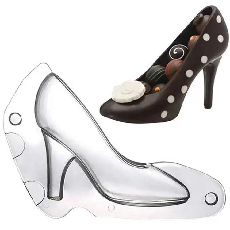 3D Plastic High Heeled Shoes Shape Chocolate Making Mold Transparent Fondant Cake Decoration Baking Molds