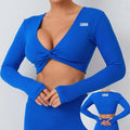 SHINBENE Front Twist Women Padded Gym Crop Tops Cross Workout Long Sleeve Shirts Sports Top