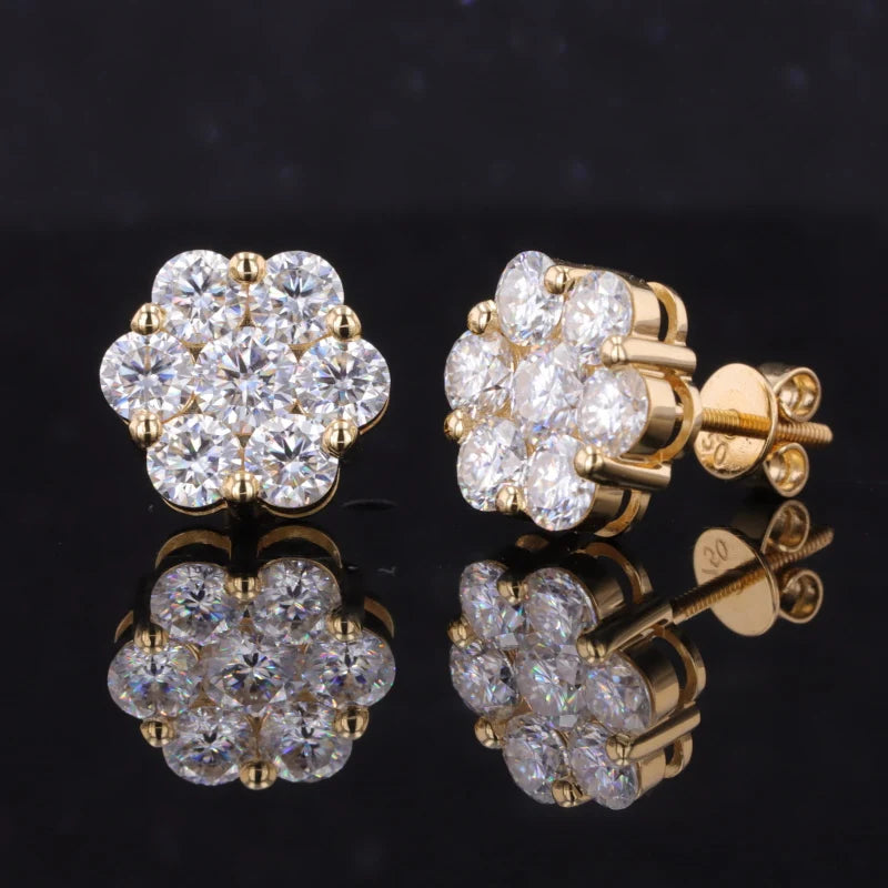 Starsgem Fine Jewelry 18K Solid Gold Special Flowers Style Earrings Moissanite Gemstone Stud Earrings for Gift