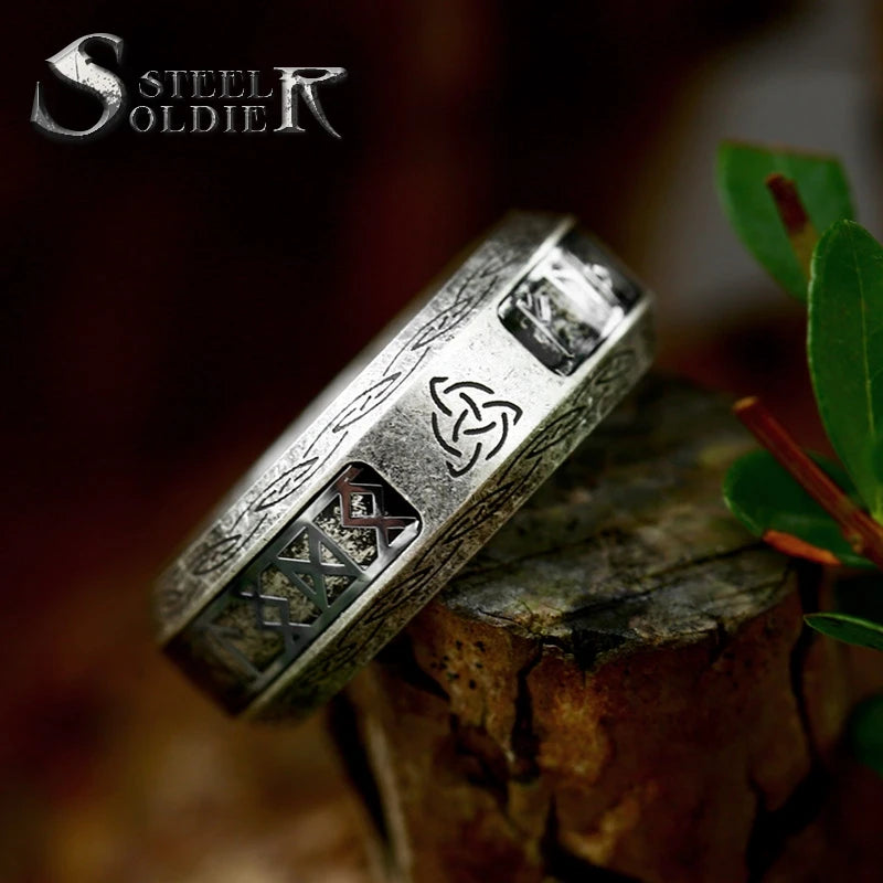 SS8-R233 New Creative Design 316L Stainless Steel Viking Celtic Knot Pattern Ring Retro Jewelry Men's Ring High Quality