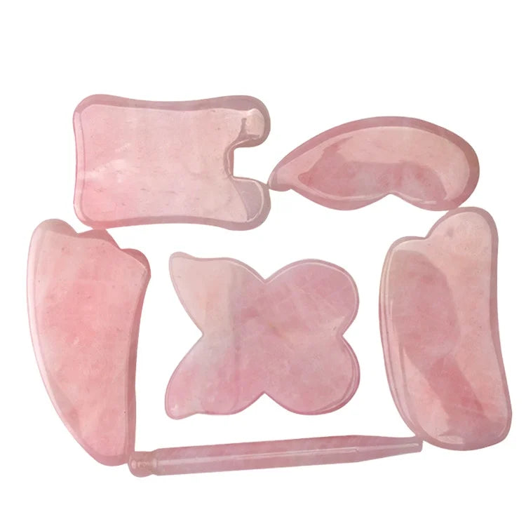 Natural Rose Quartz Massage Stone Scraping Board Jade Roller Tools Set Traditional Guasha Therapy Kit