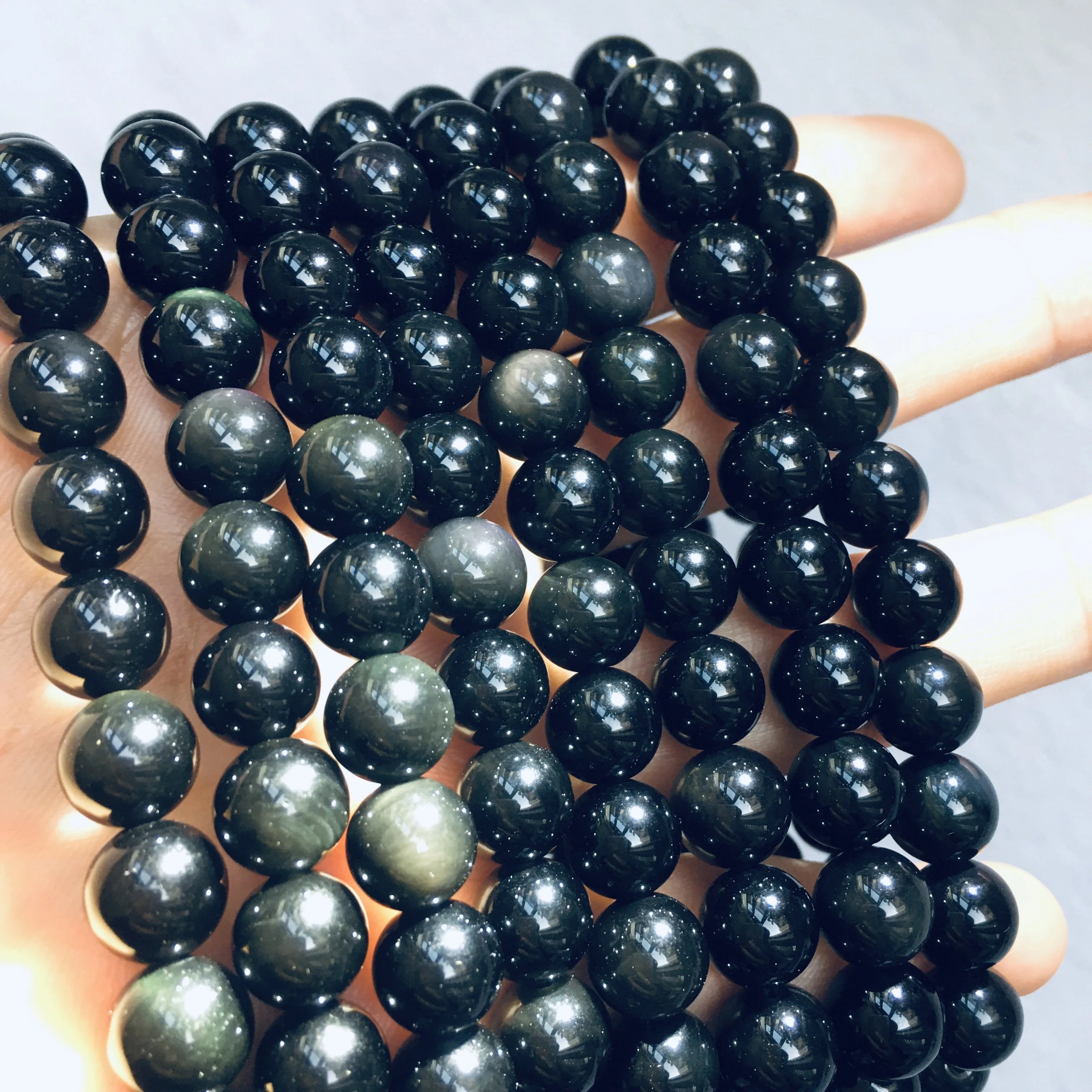 Wholesale Gold Obsidian Bracelet Single Circle Hand String Obsidian Bracelet Jewelry Reiki GemStone Bead