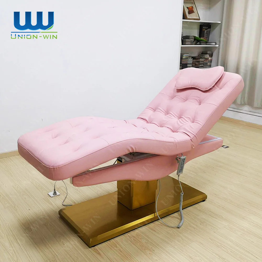 Union Win PU Leather Electric Beauty Salon Massage Facial Spa Table Lash Tattoo Bed Chair White Luxury Salon Furniture