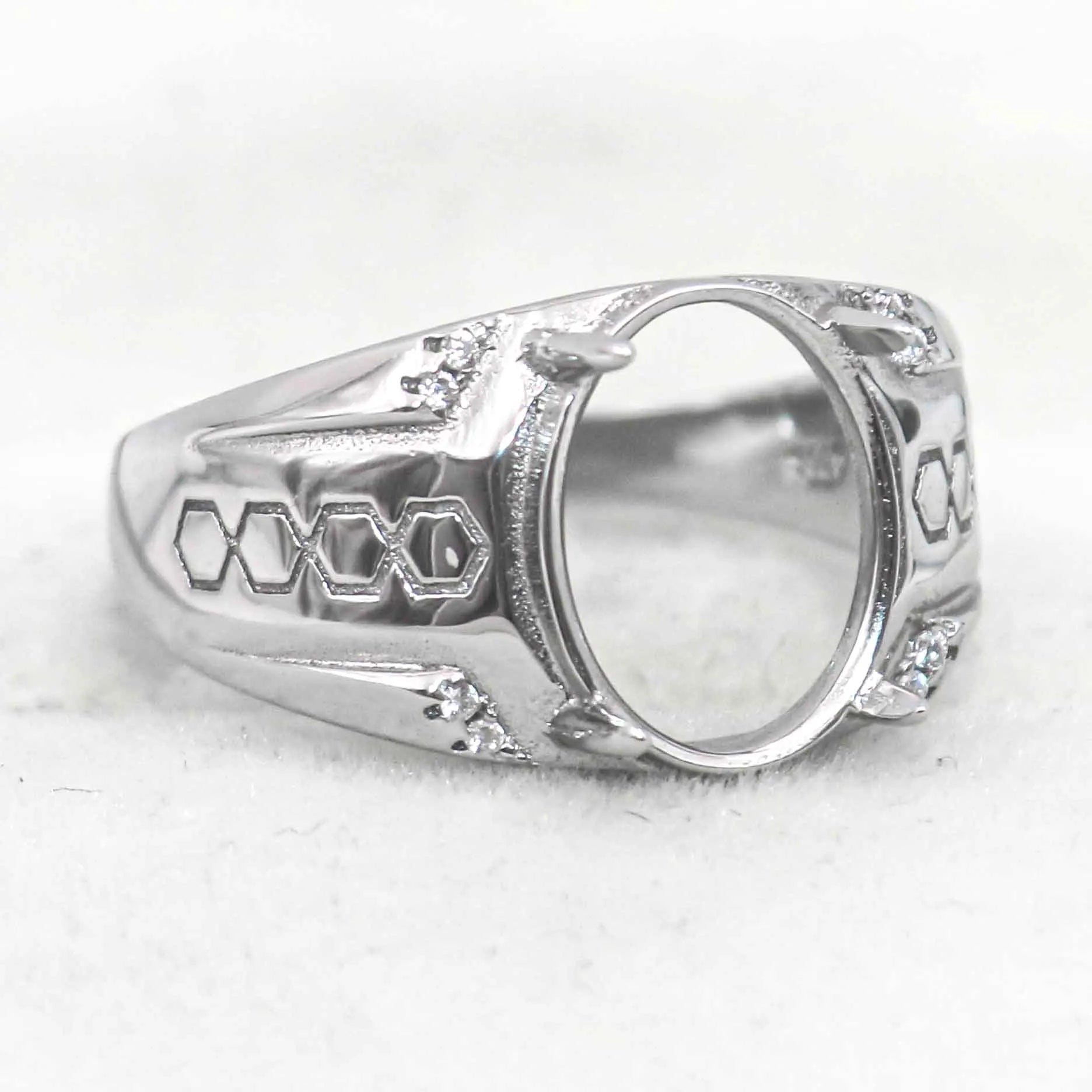 Sterling Silver 10*12mm Semi Mount Men's Ring Frame Empty Blank Claw Setting S925 Base Holder Without Center Stone for DIY Inlay