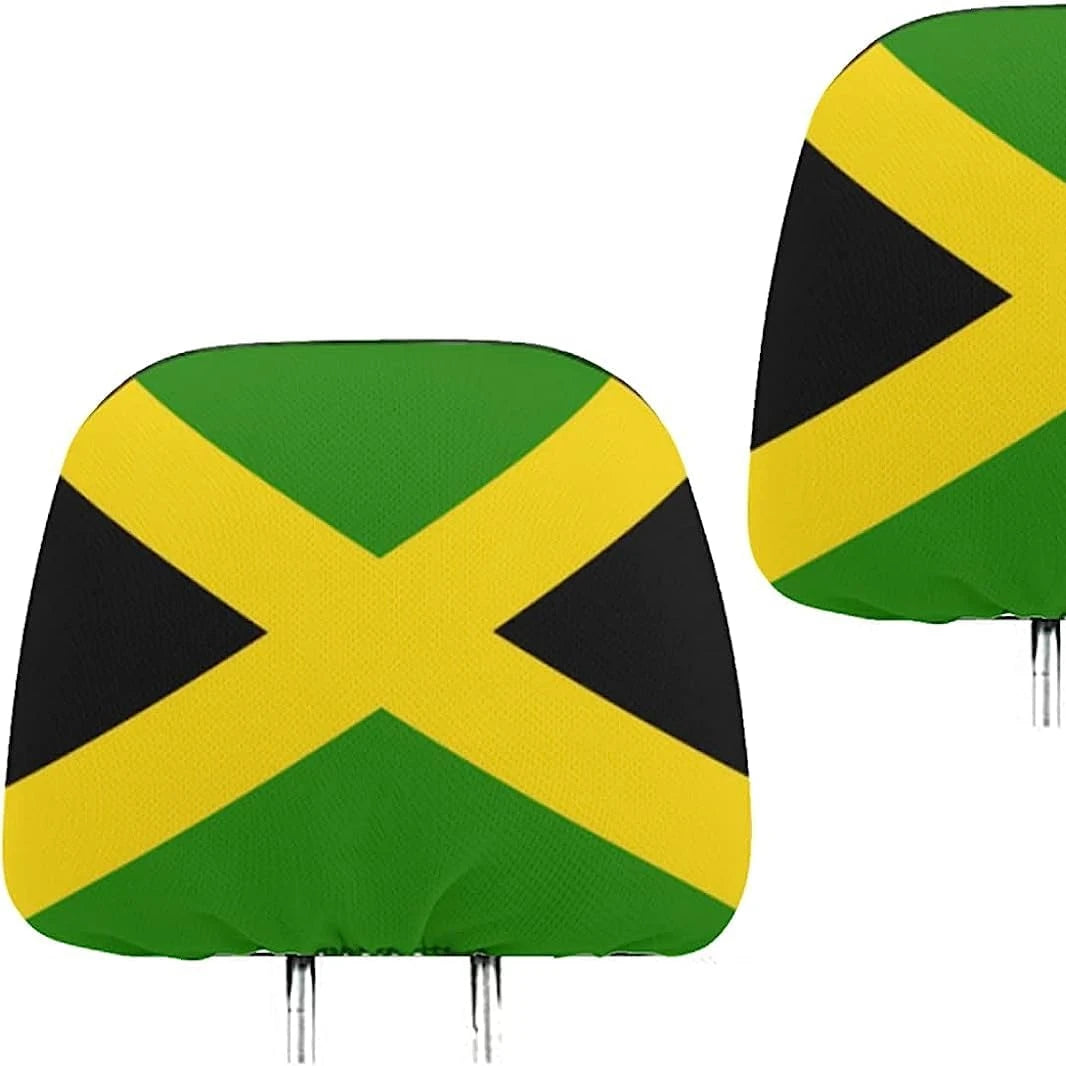 Custom Cheap Elastic Jamaica Headrest Cover Jamaican Flag Fit for Cars Vans Trucks