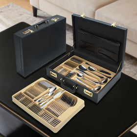 Elegant 84 Pieces Flatware Serving Set Gold Plating Stainless Steel 84PCS Cutlery Set With Box