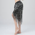 Belly Dance Hip Skirt Long Tassel Scarf Sequin Wrap Rave Costume for Women