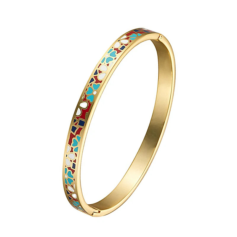 Custom Gold Plated Stainless Steel Fashion Bracelet Men and Women Enamel Design Bangles