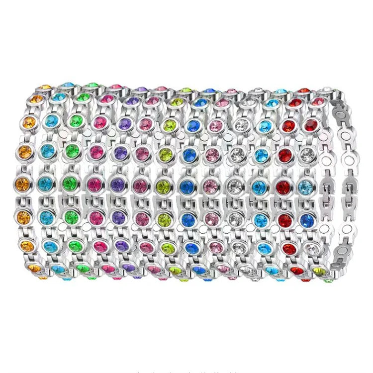 High Quality Magnetic Stainless Steel Crystal Colorful Natural Stone Bracelet for Women