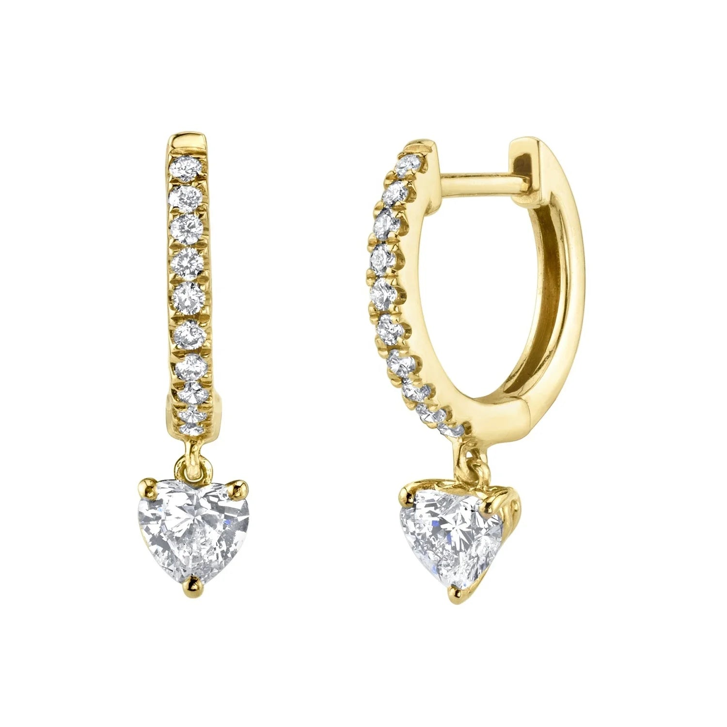 Elegant 925 Sterling Silver Diamond Huggie Hoop Earring with Heart Drop