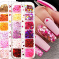 12 Grids/box Sequins Mixed Color Sparkle Nail Glitter Flakes 3d Nail Art Sequins Laser Love Heart Butterfly Nail Art
