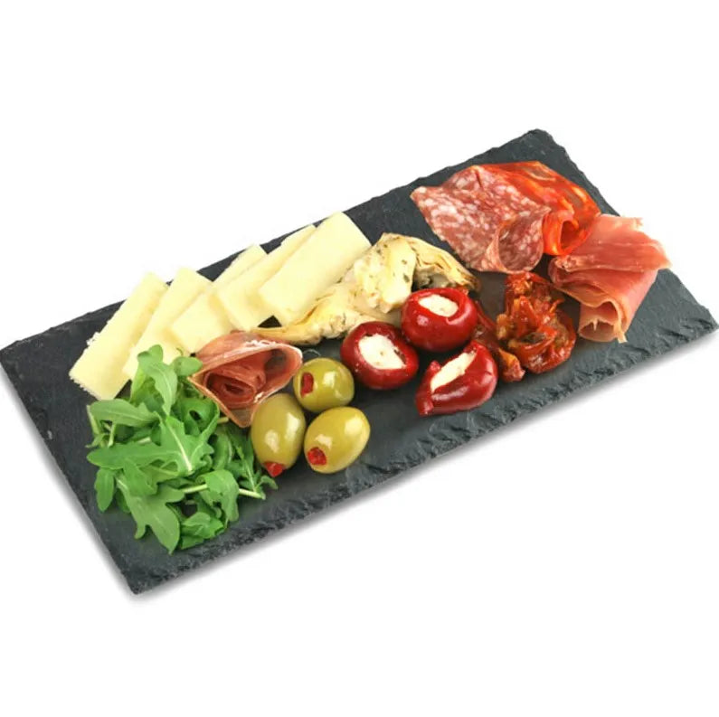 Factory Direct Sales Wholesale Natural Edge 30*20*0.5cm Rectangle Black Slate Stone Cheese Board Plate