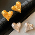 The Hot Brass Plated Metal Irregular Frosted Heart-Shaped Earrings for Women Gift Jewelry Custom Design