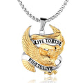MECYLIFE Stainless Steel Biker Jewelry Live to Ride Eagle Pendant Necklace Hip Hop Motorcycle Necklace