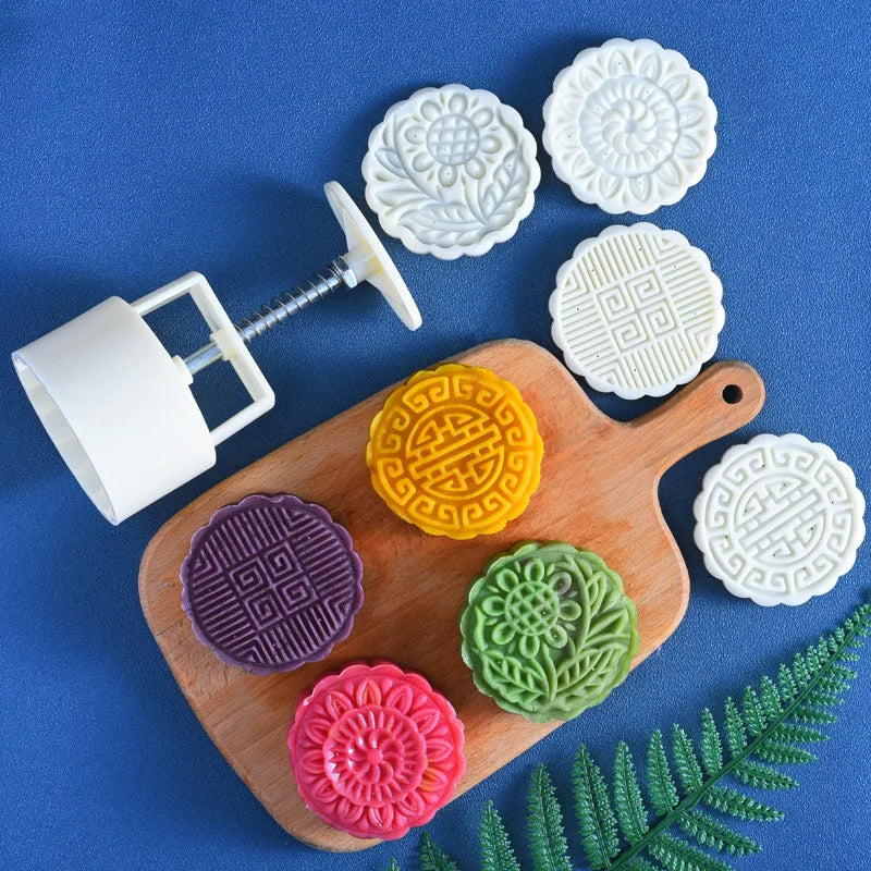 DIY 3D Pastry Tool Variety Flower Mode Pattern Square&Round Hand-Pressure Cookie Stamps Plastic Mooncake Mold 125g