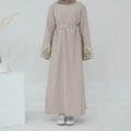 Wholesale Plus Size Islamic Clothing-Ramadan Linen Fabric Abaya Casual Dresses with Embroidered Sunflowers Anti-Static Feature