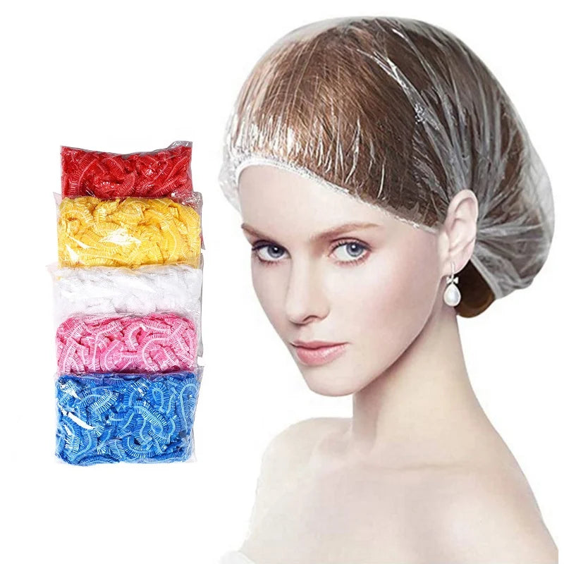 Cheap Wholesale Transparent Red Bathing Cap Hotel Plastic Clear Disposable Shower Caps