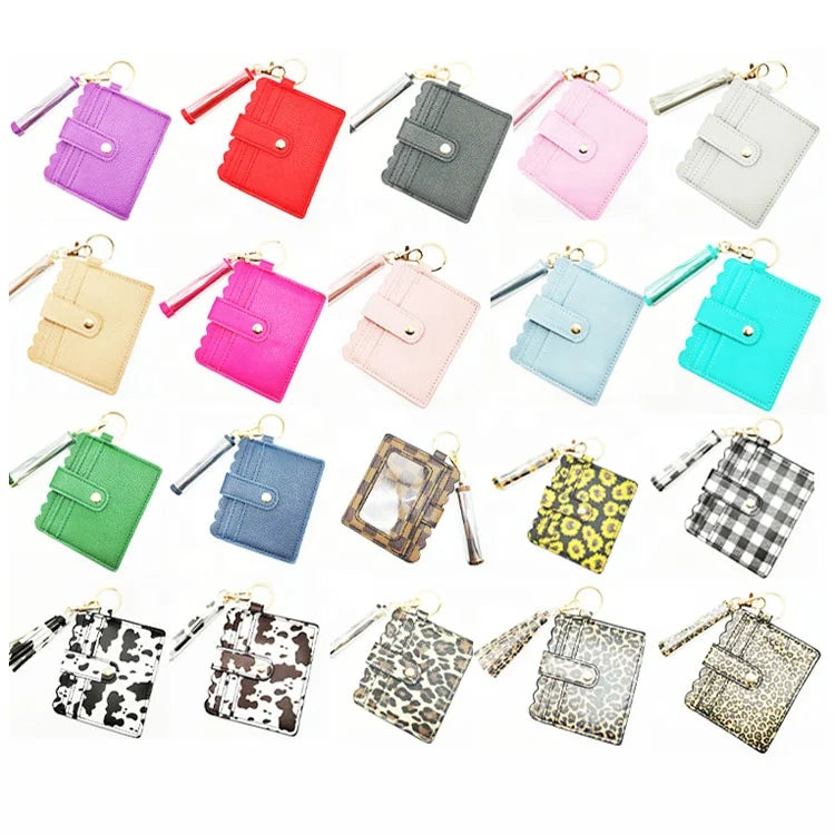Pu Leather Leopard Print Card Holder Bag Keychain Student Bus ID Card Holder With Tassel