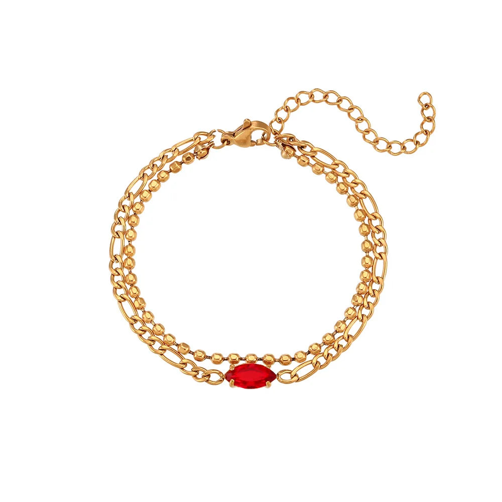 Women Fashion Tarnish Free Jewelry Waterproof Gold Plated Double Layer Stainless Steel Zircon Chain Bracelet