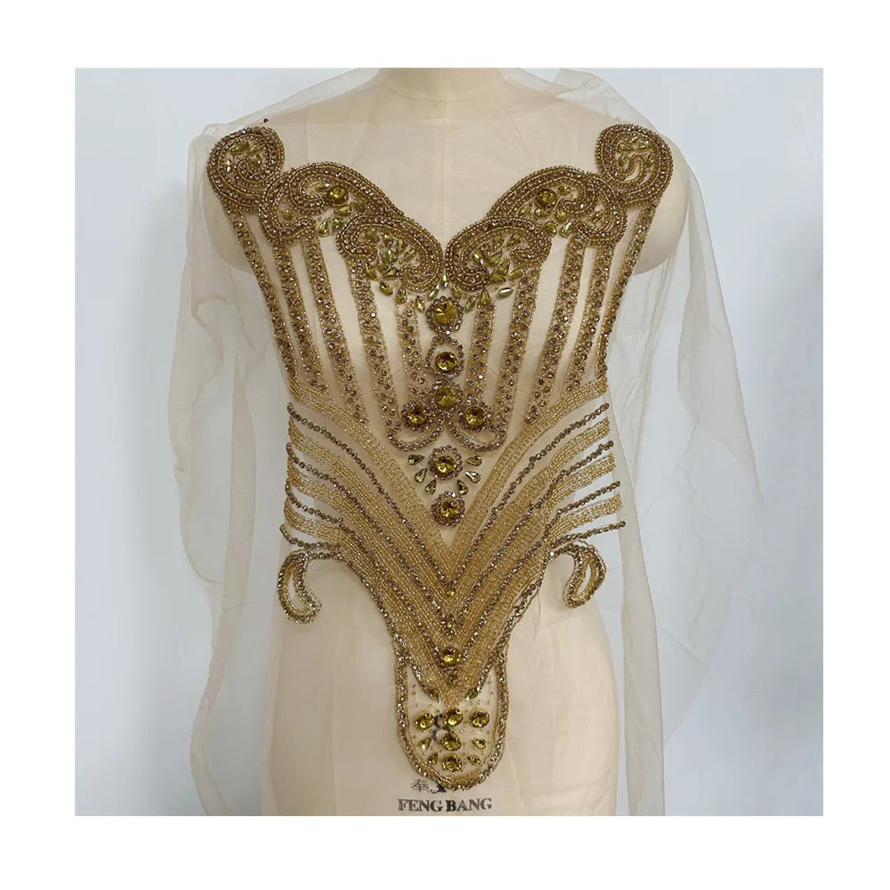Handmade  Sew on Rhinestone Bodice Patches Appliques Sew on for Wedding Party