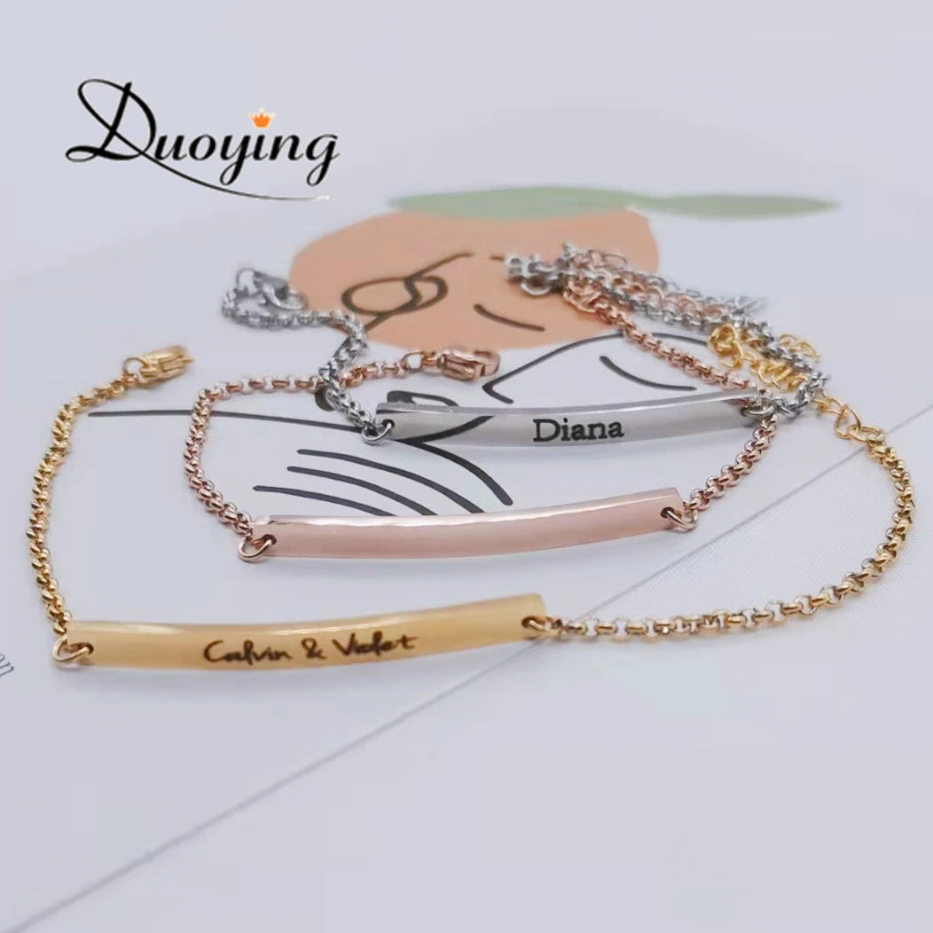 Qiuhan OEM Stainless Steel Bracelet Accessories Personalized Name Bar Engraved Nameplate Bracelet