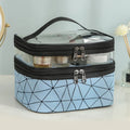 2024 Large Capacity Portable Waterproof PU Travel for Toiletry Bag with Double-Layer Geometric Pattern Makeup Storage Bag