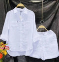 Women's Summer Temperament Casual Solid Color Fashionable Long Sleeved Shorts Suit