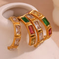 Zircon Earrings Jewelry Set Colorful Bamboo Hoop Earring 18K Gold Plated Stainless Steel Jewelry