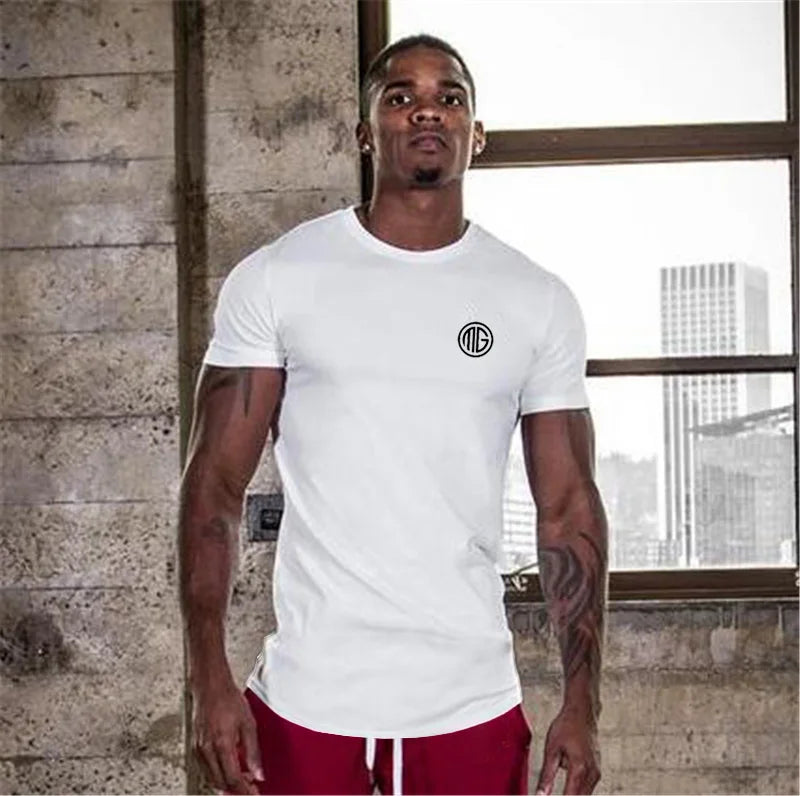 Summer Print Cotton Short Sleeve T-Shirt Men Gym Clothing Fashion Tight Tops Tees Sports Bodybuilding Fitness T Shirt Men