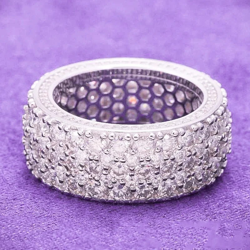 2025 Hip Hop Fine Jewelry Passd Diamond Tester 925 Sterling Silver Iced Out VVS Moissanite Cluster 3 Rows Band Ring for Men
