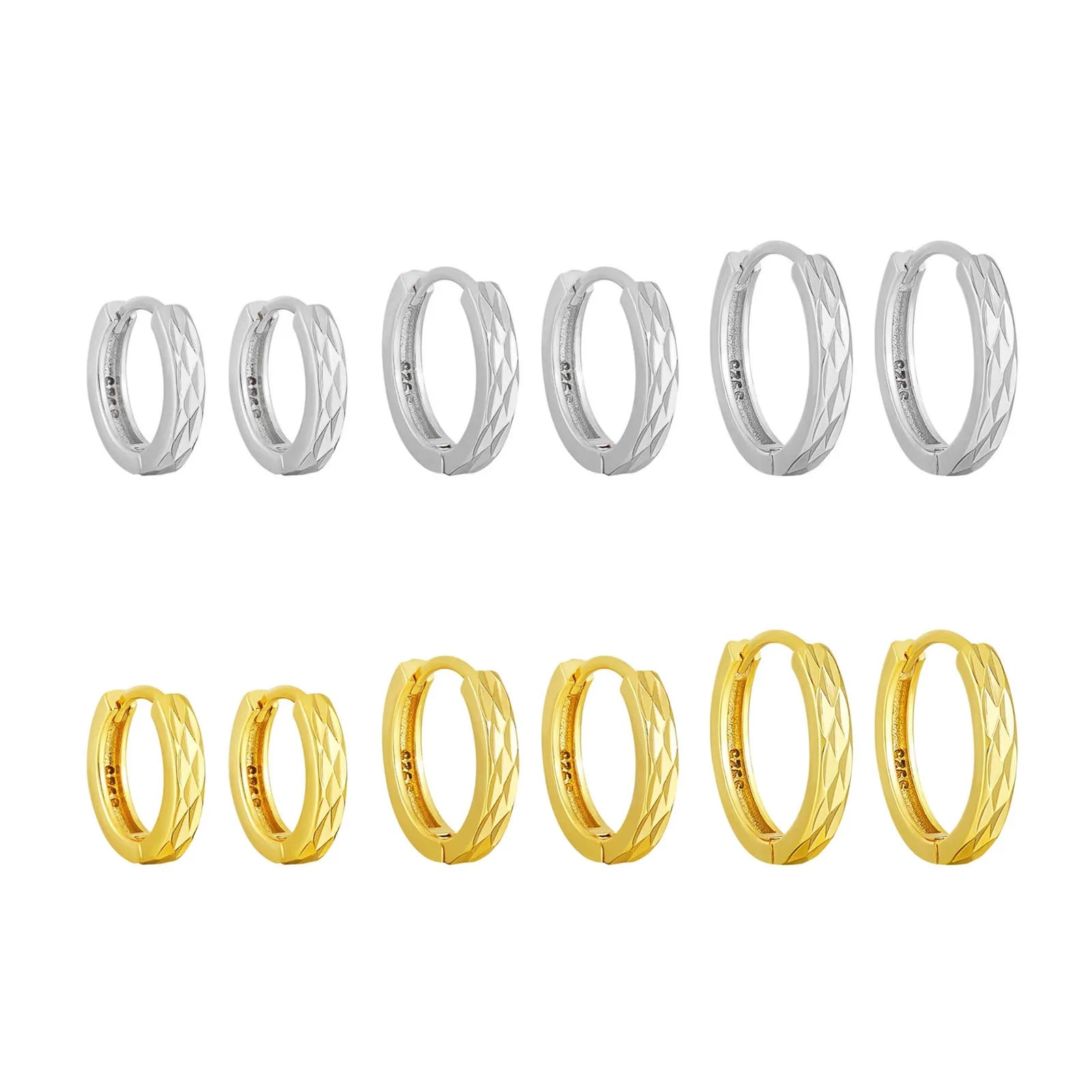 FUAMAY 2025 Fashion Classic Plane Diamond Pattern Silver Earrings Dainty 18K Gold Plated 925 Silver Hoop Earrings Pendientes