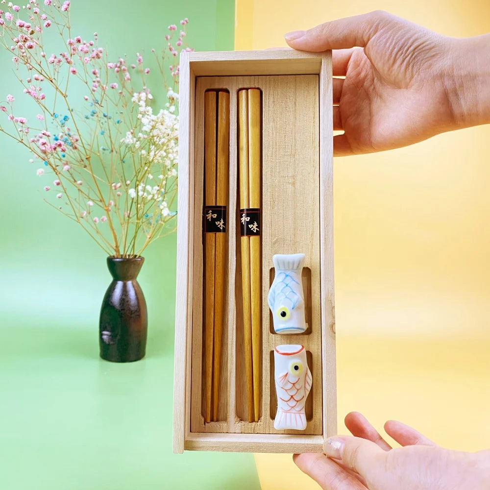 New Luxury Premium Couple Heart-shape Japanese Chopsticks Set Reusable Wooden Gift Box Chopsticks